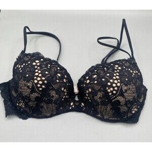 Victoria's Secret Very Sexy VS Padded Demi Push Up Bra 34B Black Nude